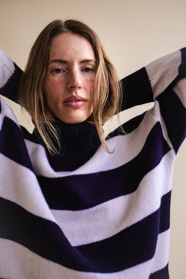 Grober Kaschmir Rollkragen für Damen Breite Streifen